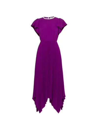 Nissa Crystal-embellished Pleated Dress In Purple