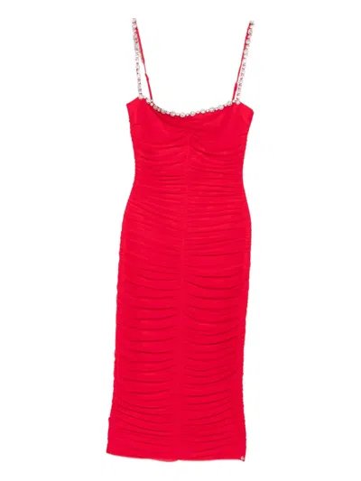Nissa Crystal-embellished Ruched Dress In Red