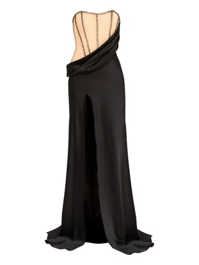 Nissa Crystal-embellished Satin Maxi Dress In Black