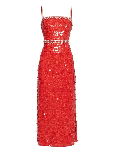 Nissa Crystal-embellished Sequin Dress In Red