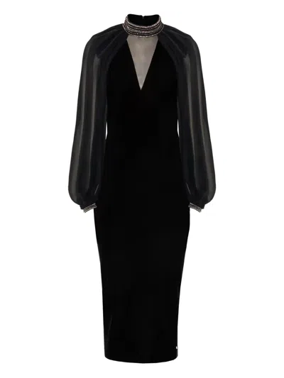 Nissa Crystal-embellished Velvet Midi Dress In Black