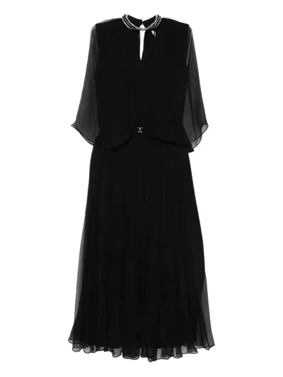 Nissa Crystal-embellishment Pleated Midi Dress In Black