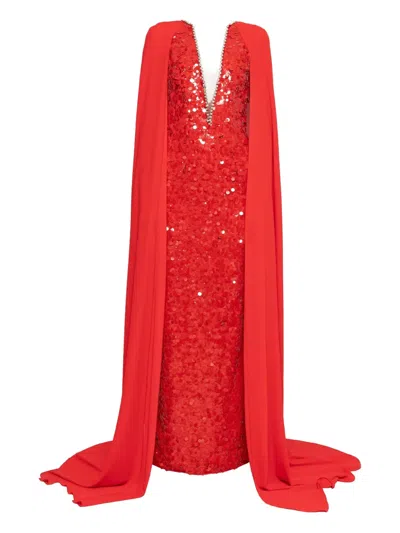 Nissa Crystal-trim Sequin Maxi Dress In Red