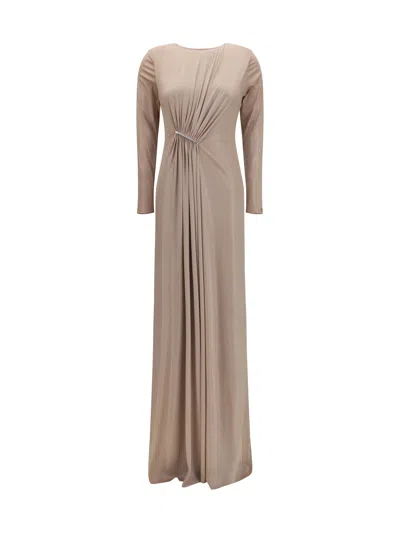 Nissa Crystal-detail Chiffon Dress In Brown