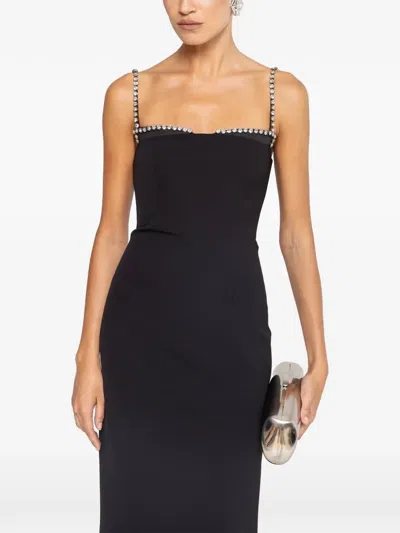 Nissa Crystal-detail Fitted Midi Dress In Black