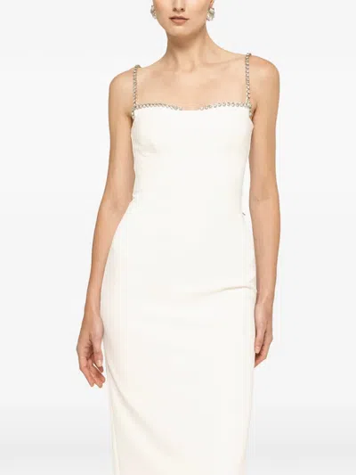 Nissa Crystal-detail Fitted Midi Dress In White
