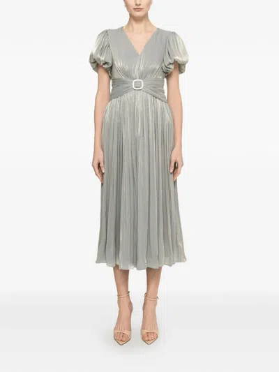 Nissa Crystal-detail Pleated Midi Dress In Gray