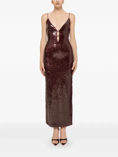 Nissa Crystal-detail Sequin Maxi Dress In Burgundy