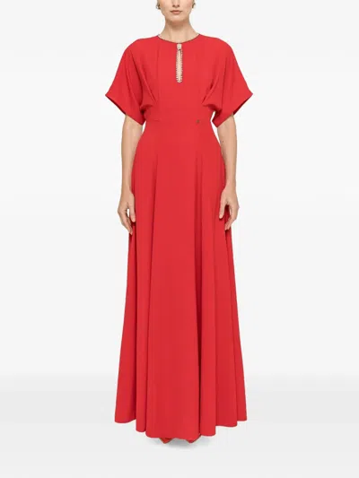 Nissa Crystal-details Maxi Dress In Red