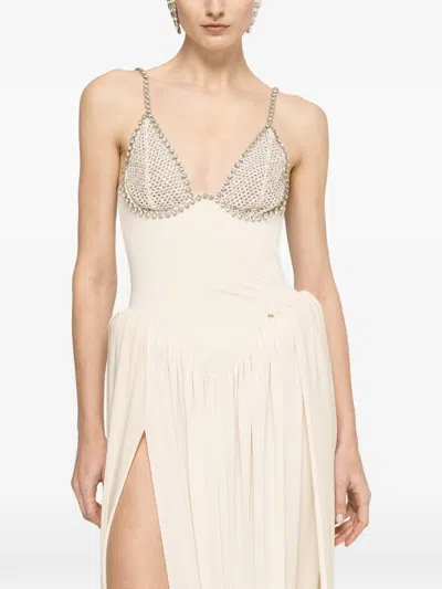 Nissa Crystal-embellished Draped Maxi Dress In Neutral