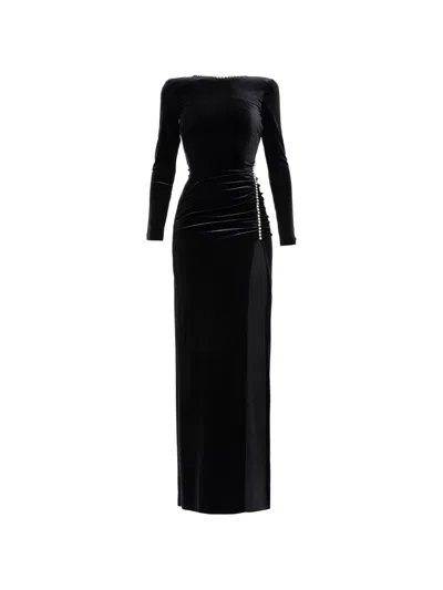 Nissa Crystal-embellished Ruched Dress In Black