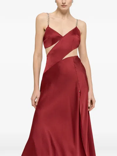 Nissa Crystal-strap Midi Dress In Red