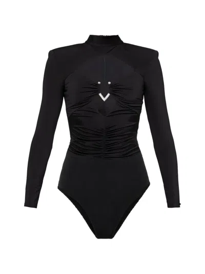 Nissa Cut-out Crystal Detail Bodysuit In Black