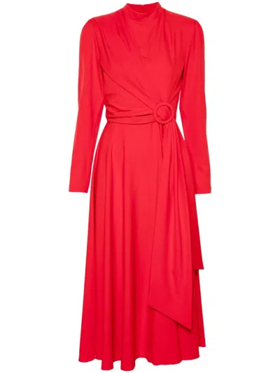 Nissa Decorative-buckle Midi Dress In Red