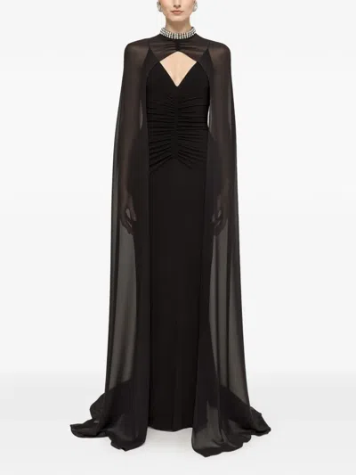 Nissa Detachable-cape Maxi Dress In Black