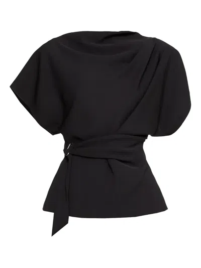Nissa Draped Belted Top In Black