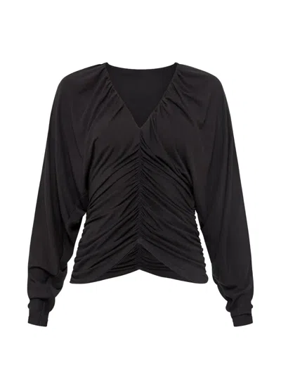 Nissa Draped Tencel™ And Wool Top In Black