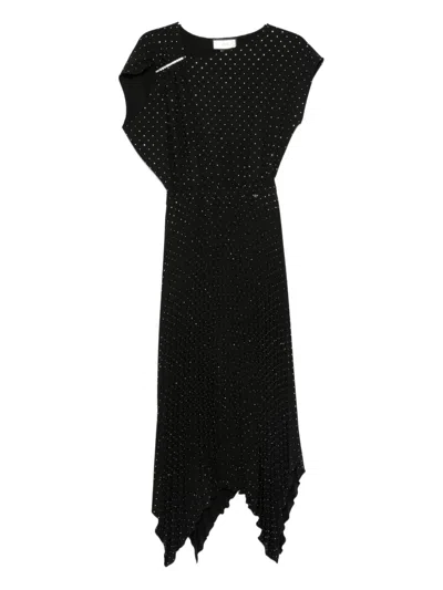 Nissa Embellished Asymmetric Midi Dress In Black