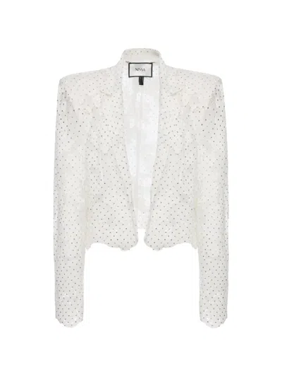 Nissa Embellished Lace Blazer In White