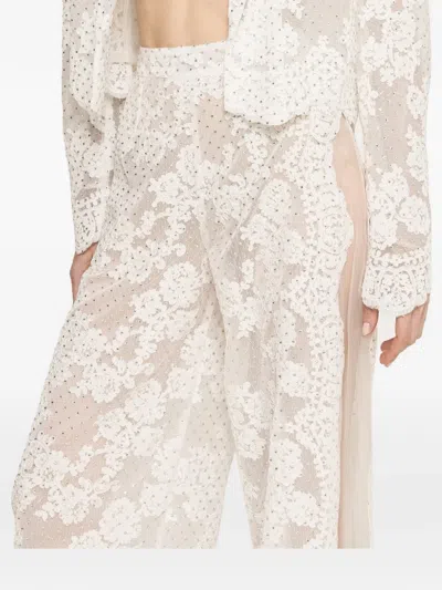 Nissa Embellished Lace Trousers In White