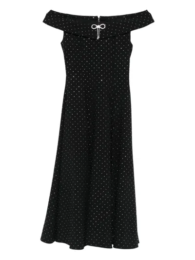 Nissa Embellished Off-shoulder Midi Dress In Black