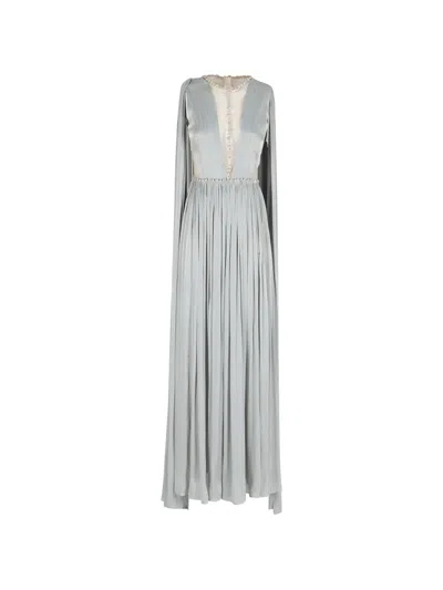 Nissa Embellished Pleated Maxi Dress In Gray