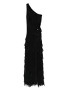 Nissa Embellished Ruffled Asymmetric Evening Dress In Black