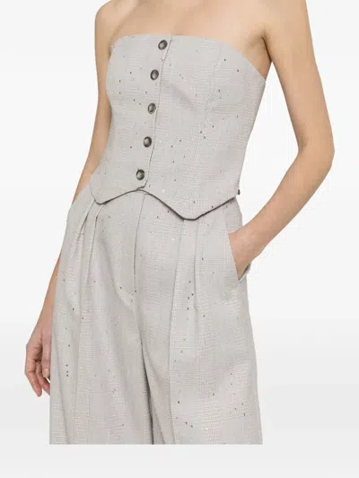 Nissa Embellished Wide-leg Palazzo Pants In Gray