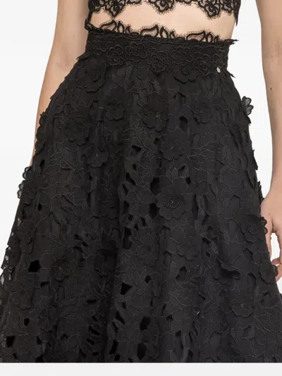 Nissa Embroidered 3d-effect Midi Skirt In Black