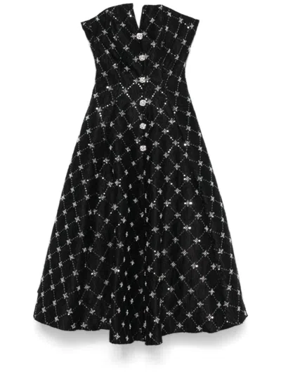 Nissa Embroidered Jacquard Midi Dress In Black