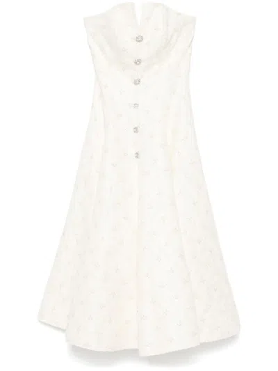 Nissa Embroidered Jacquard Midi Dress In Neutrals