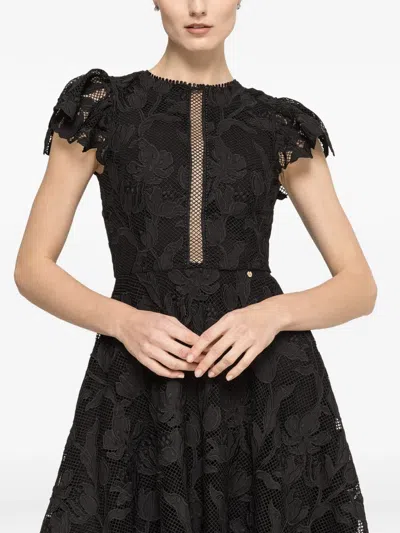 Nissa Embroidered Lace Midi Dress In Black