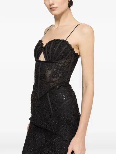Nissa Exaggerated Hip Lace Midi Dress In Black
