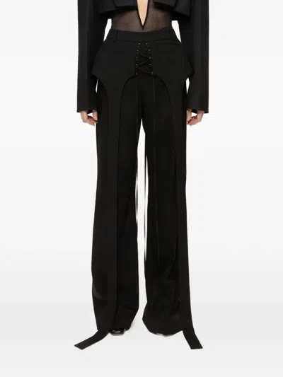 Nissa Exaggerated Hips Lace-up Trousers In Black