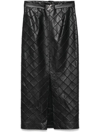 Nissa Faux-leather Midi Skirt In Black