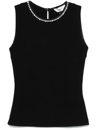 Nissa Faux-pearl Tank Top In Black