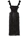 Nissa Feather-detailing Sequinned Midi Dress In Black