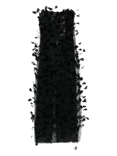 Nissa Feather-embellished Tulle Maxi Dress In Black