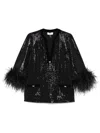 Nissa Feather-trim Blouse In Black