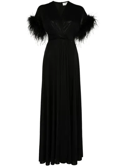 Nissa Feather-trimmed Maxi Dress In Black