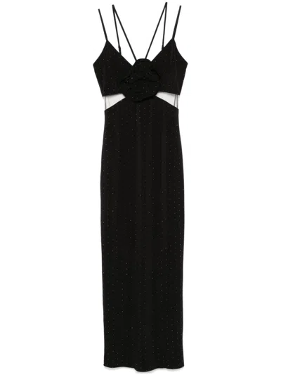 Nissa Floral-appliqué Gown In Black