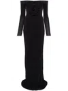 Nissa Women's Black Floral-detail Ruched Maxi Dress In Black