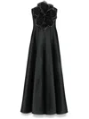 Nissa Floral-appliqué Sequined Maxi Dress In Black