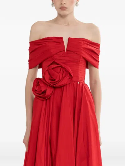 Nissa Floral-applique Maxi Dress In Red