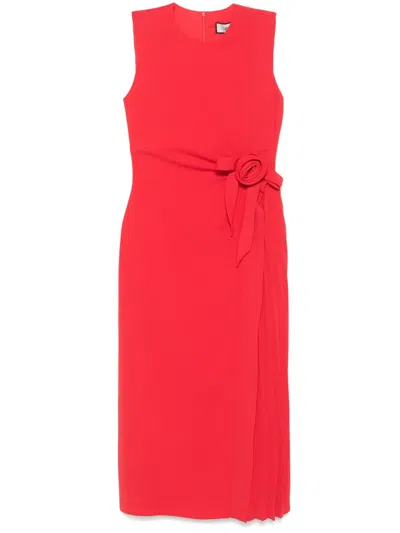 Nissa Floral-appliqué Midi Dress In 红色