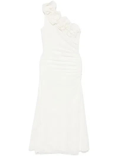 Nissa Floral-appliqué Midi Dress In 白色