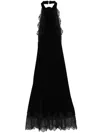 Nissa Women's Black Lace-trim Velvet Midi Dress In Black
