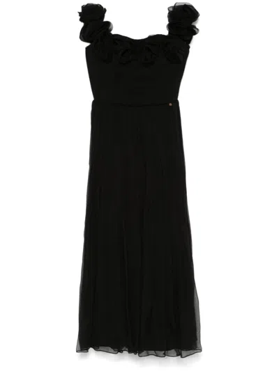 Nissa Floral-appliqué Midi Dress In Black