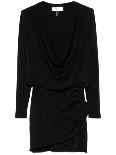 Nissa Floral-appliqué Mini Dress In Black