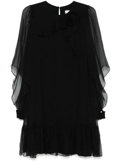 Nissa Floral-appliqué Silk Midi Dress In Black